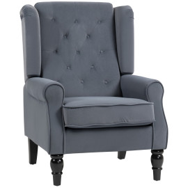 Fauteuil Viles à oreilles en velours rembourré gris