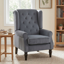 Fauteuil Viles à oreilles en velours rembourré gris