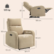 Fauteuil relax Rosin électrique chenille repose pieds appui tête réglable beige
