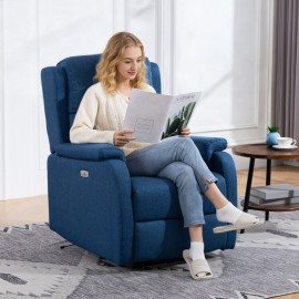 Fauteuil Produit Kalorin inclinable électrique repose pieds tissu effet lin bleu