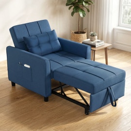 Seleo Fauteuil lit pliable inclinable convertible Bleu