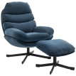 Fauteuil relax Enrio lounge pivotant avec ottomane tissu chenille bleu