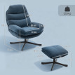 Fauteuil relax Enrio lounge pivotant avec ottomane tissu chenille bleu