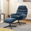Fauteuil relax Enrio lounge pivotant avec ottomane tissu chenille bleu
