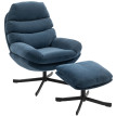 Fauteuil relax Enrio lounge pivotant avec ottomane tissu chenille bleu
