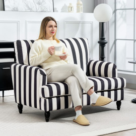 Fauteuil Selier velours rayé confortable noir et blanc