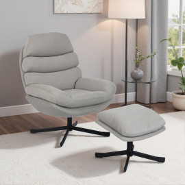 Delea fauteuil relax lounge pivotant avec ottomane en chenille crème
