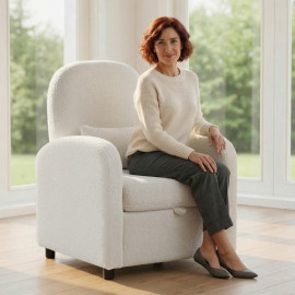 Merier Fauteuil moderne rangement teddy crème