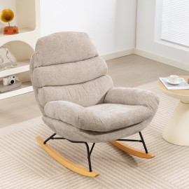 Fauteuil à bascule Corine confortable acier bois blanc crème
