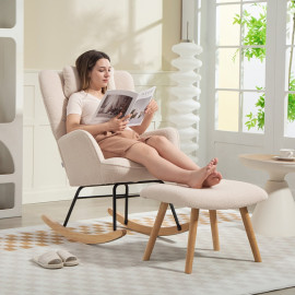 Fauteuil Torian fauteuil à bascule repose pieds peluche beige