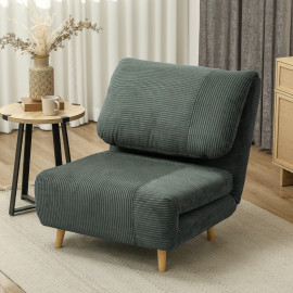 Fauteuil convertible Rosia lit d'appoint velours côtelé vert
