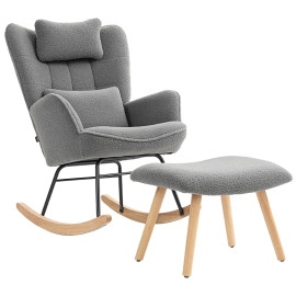 Fauteuil Solvea à bascule avec repose pieds molleton doux Gris foncé