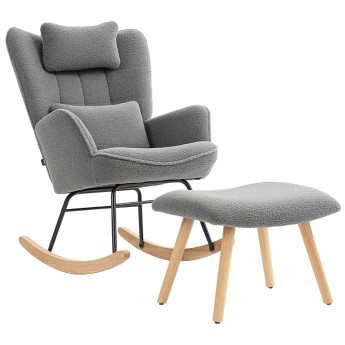 Fauteuil Solvea à bascule avec repose pieds molleton doux Gris foncé