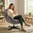 Estian fauteuil wingback pivotant velours gris