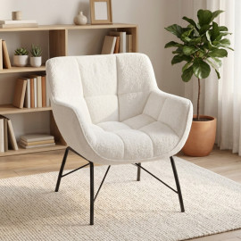 Fauteuil d’appoint Zelval sherpa dossier incurvé blanc crème