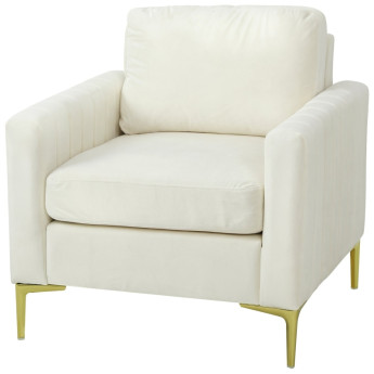 Fauteuil Zeliora velours rembourré accoudoirs crème