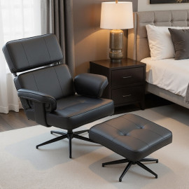 Fauteuil relax Mera inclinable repose pieds simili cuir noir