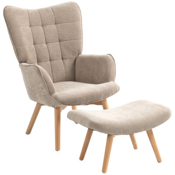 Fauteuil Terval repose-pied velours côtelé marron