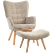 Fauteuil Terval repose-pied velours côtelé marron