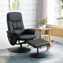Fauteuil de massage Melay avec repose-pieds pivotant noir