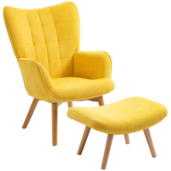 Fauteuil Zelven velours côtelé avec repose pieds bois jaune