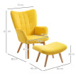 Fauteuil Zelven velours côtelé avec repose pieds bois jaune