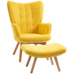 Fauteuil Zelven velours côtelé avec repose pieds bois jaune