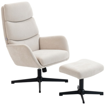 Fauteuil Eles lounge rembourré avec pouf dossier haut métal beige
