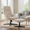Fauteuil Eles lounge rembourré avec pouf dossier haut métal beige