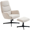 Fauteuil Eles lounge rembourré avec pouf dossier haut métal beige