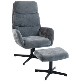 Fauteuil Berio lounge avec repose pieds dossier haut gris
