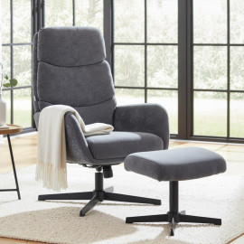 Fauteuil Berio lounge avec repose pieds dossier haut gris