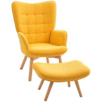 Fauteuil Auren relax côtelé avec repose-pieds jaune