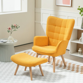 Fauteuil Auren relax côtelé avec repose-pieds jaune