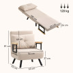 Fauteuil Convertible Helena Canapé Lit 4 en 1 Dossier Réglable Beige