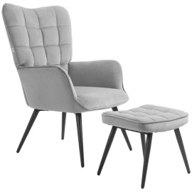 Fauteuil de relaxation Galos avec repose-pieds velours gris