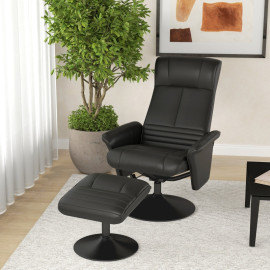 Fauteuil Valis relax rotatif repose pieds microfibre noir