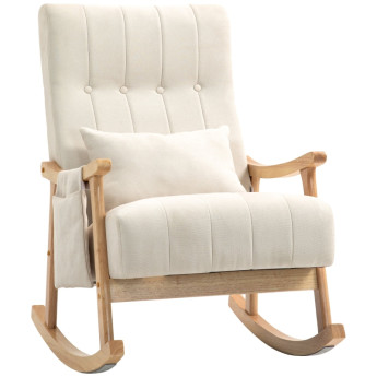 Fauteuil à bascule Orine rocking chair tissu effet lin coussin lombaire beige