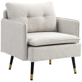 Fauteuil Delrio scandinave capitonné tissu effet lin crème