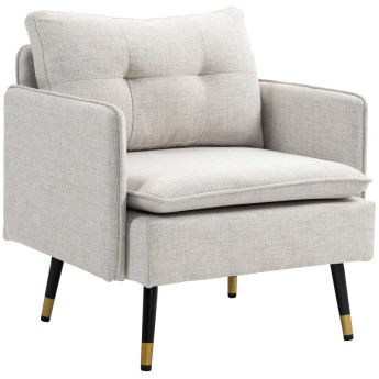Fauteuil Delrio scandinave capitonné tissu effet lin crème