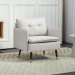 Fauteuil Delrio scandinave capitonné tissu effet lin crème