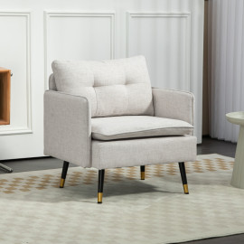 Fauteuil Delrio scandinave capitonné tissu effet lin crème