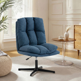 Fauteuil de salon Amys pivotant 360° réglable effet lin bleu foncé