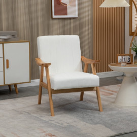 Fauteuil Rosria scandinave en velours bois naturel crème