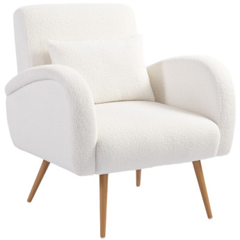 Fauteuil Alroiel rembourré polaire avec accoudoirs et coussin lombaire blanc crème