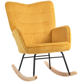Fauteuil à bascule Erlet vintage rembourré hêtre acier jaune
