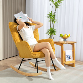 Fauteuil à bascule Erlet vintage rembourré hêtre acier jaune