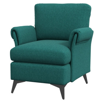 Fauteuil Feliel salon tissu effet lin accoudoirs roulés vert