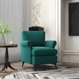 Fauteuil Feliel salon tissu effet lin accoudoirs roulés vert