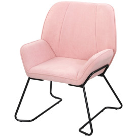 Fauteuil de salon Alena velours siège large rembourré pieds métal rose